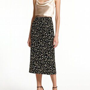 Rachel Zoe Daisy Floral Midi Skirt Size 8 Black White Yellow Retro Boho Feminine